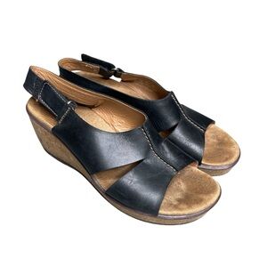 Clarks Rosemund Dune black leather wedge sandals